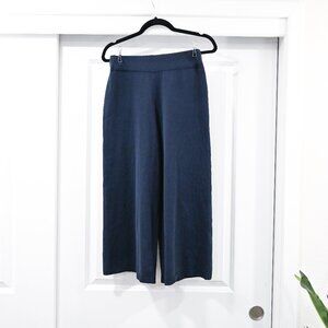 Vince. Small Blue Cotton Knit Wide Leg Pull on Cropped Pants